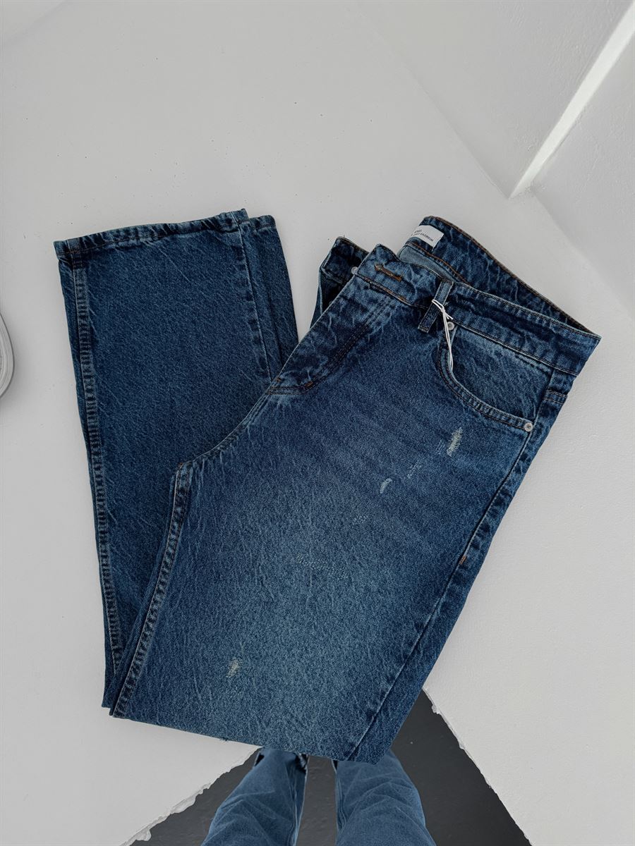 Mavi Yırtık Detaylı Baggy Jean KE-351