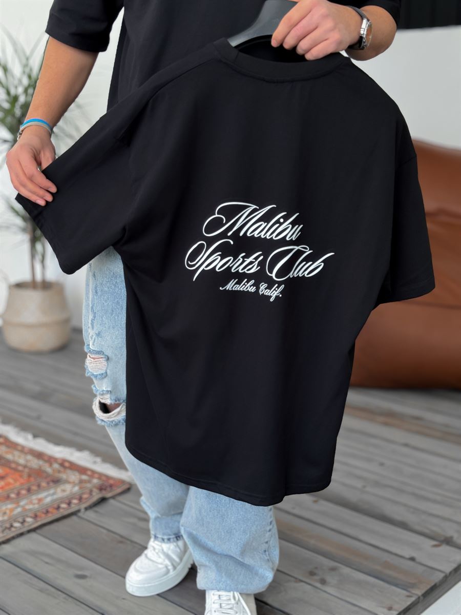 Siyah Malibu Baskılı Oversize T-Shirt PM-116