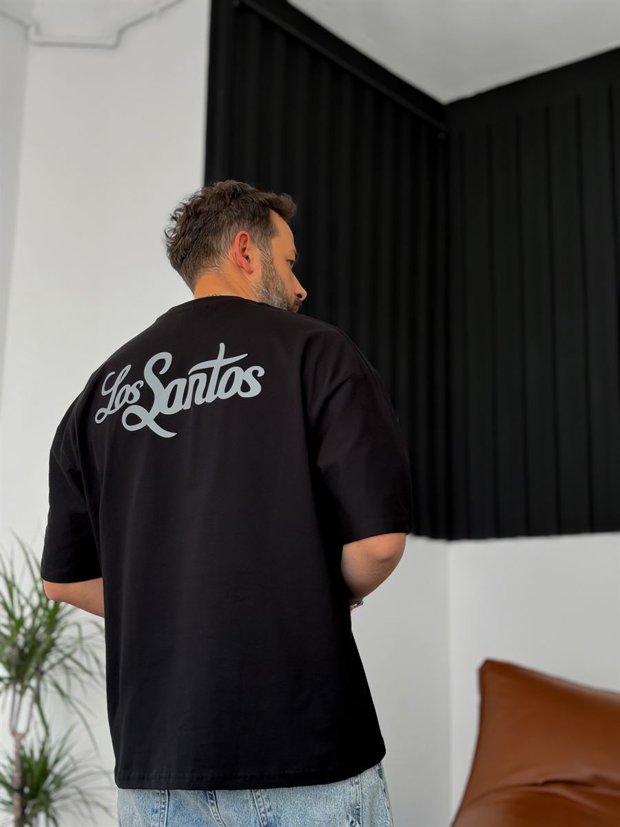 Siyah Los Santos Reflektörlü Oversize T-Shirt PM-120