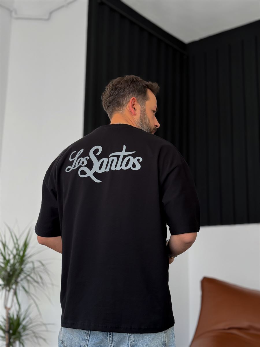 Siyah Los Santos Reflektörlü Oversize T-Shirt PM-120