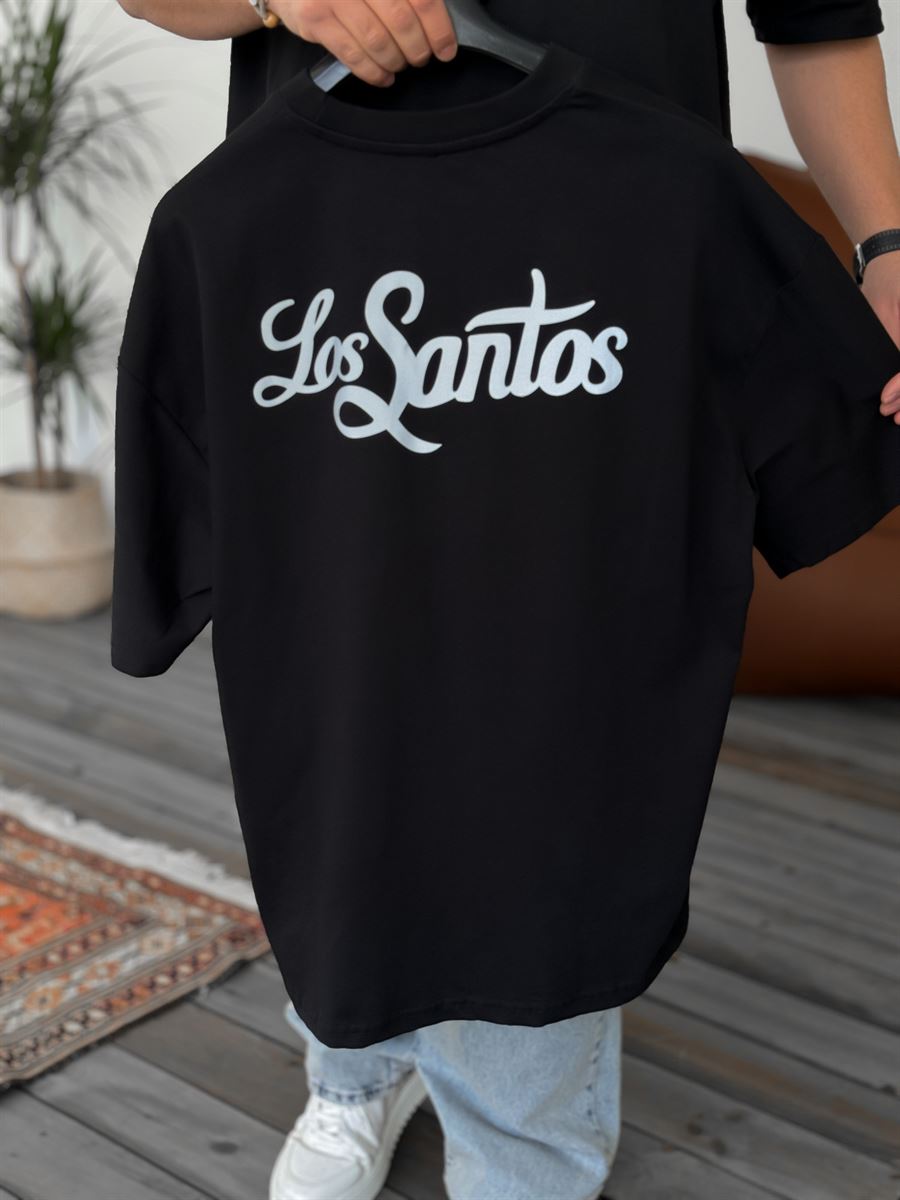 Siyah Los Santos Reflektörlü Oversize T-Shirt PM-120