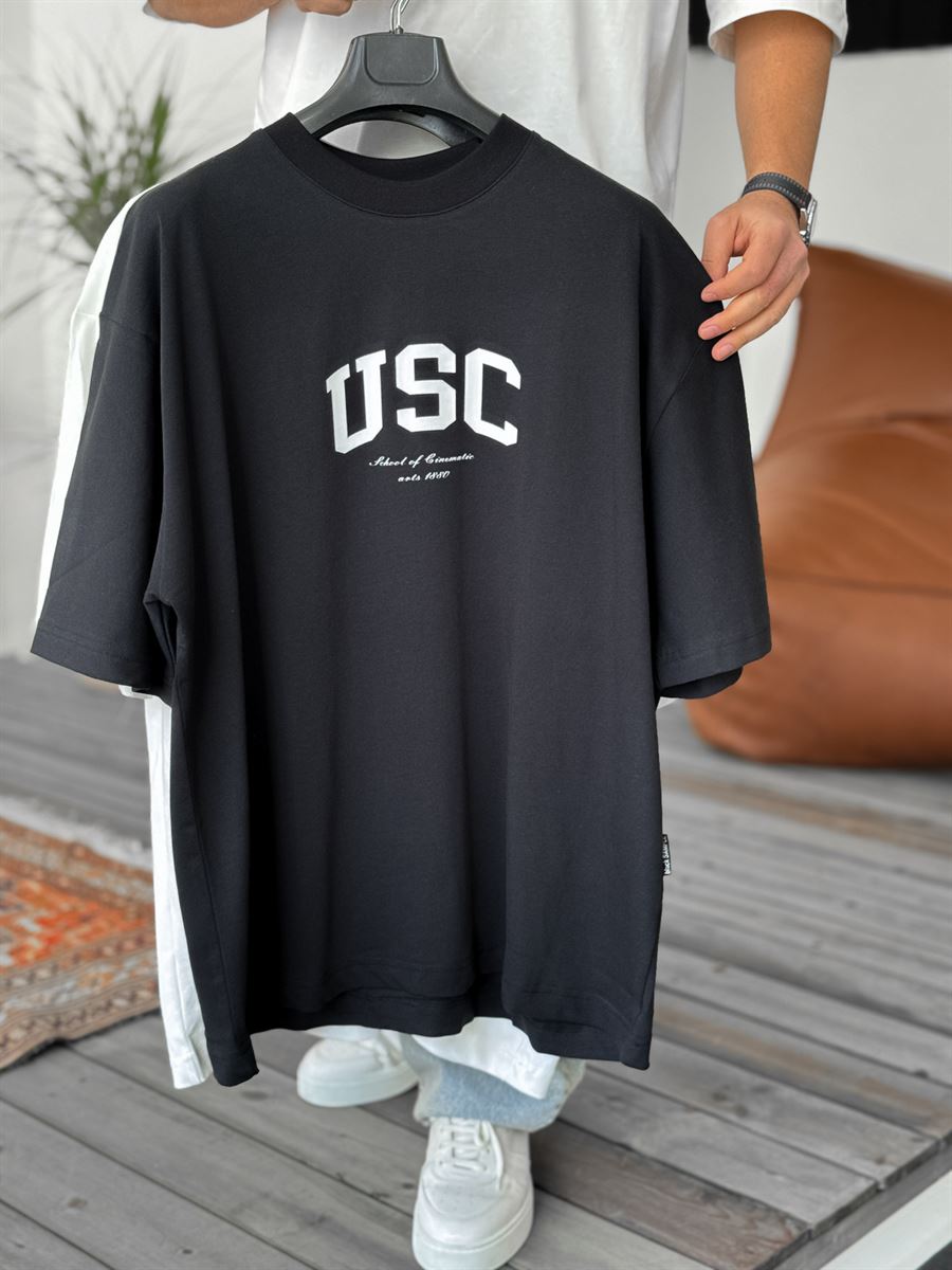 Siyah Usc Baskılı Oversize T-Shirt BS-4024