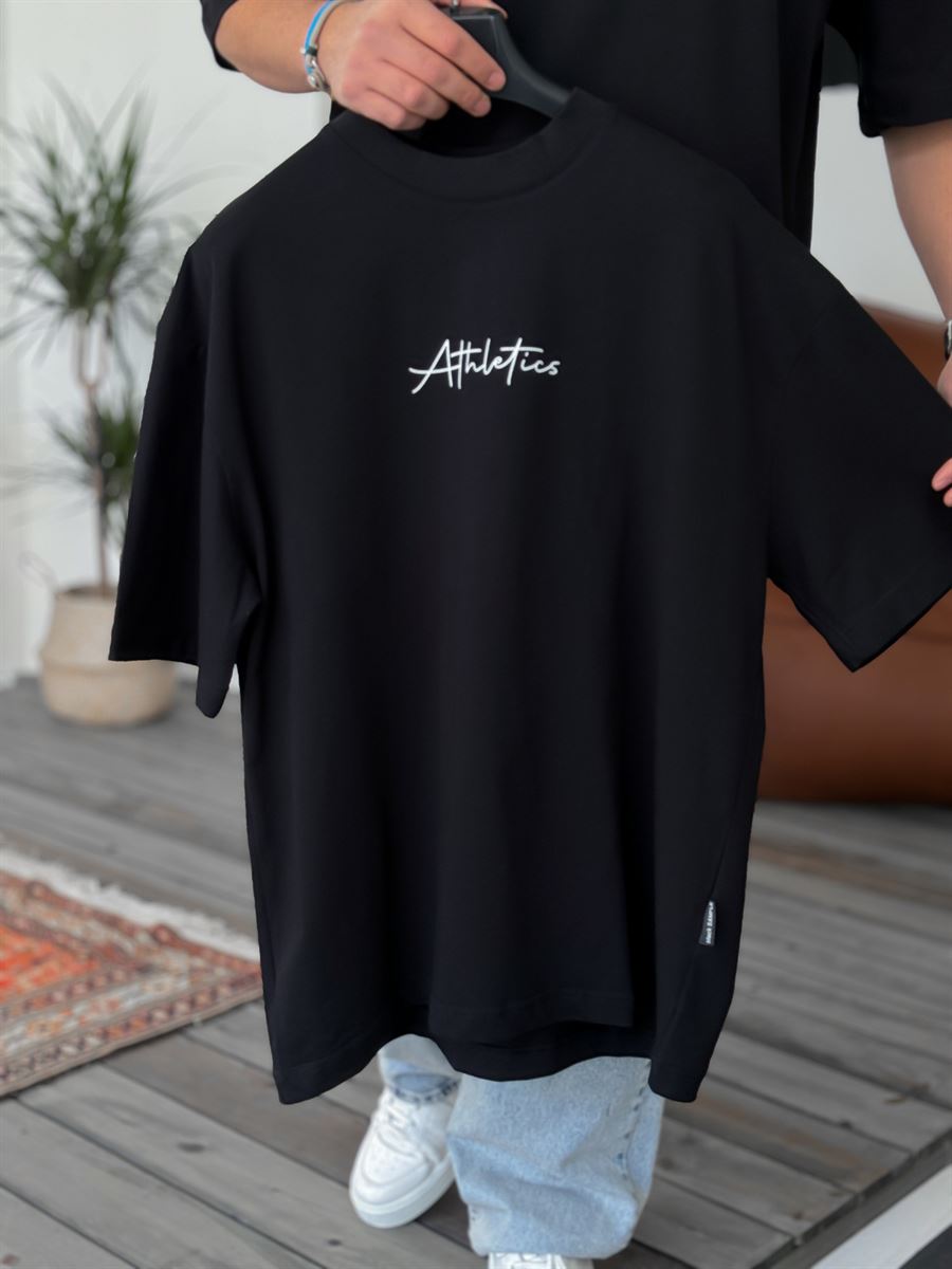 Siyah Athletics Baskılı Oversize T-Shirt BS-4026