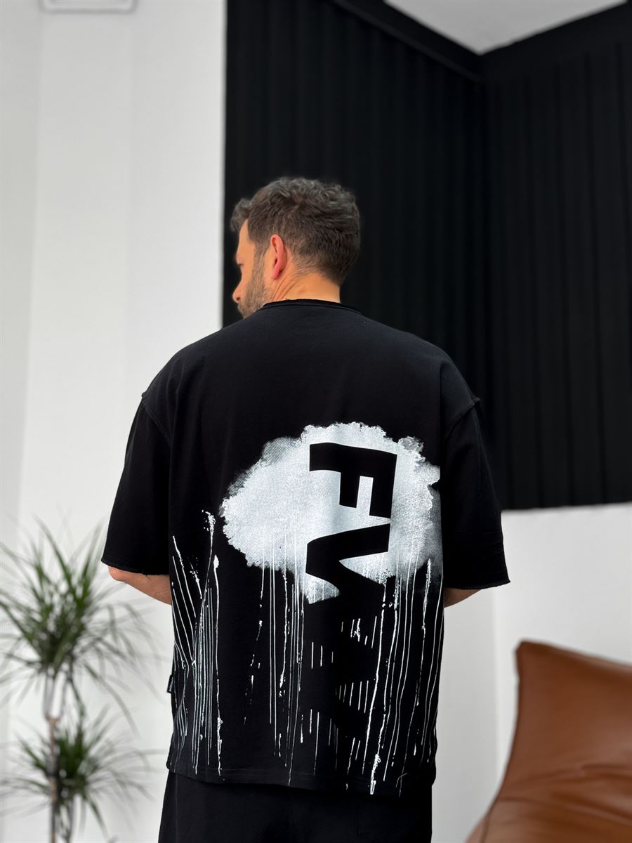 Siyah FW Baskılı Oversize T-Shirt JJ-148