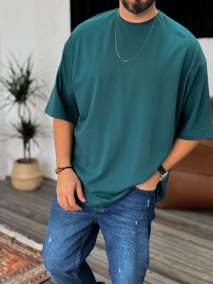 Koyu Yeşil Basic Oversize T-Shirt JJ-326