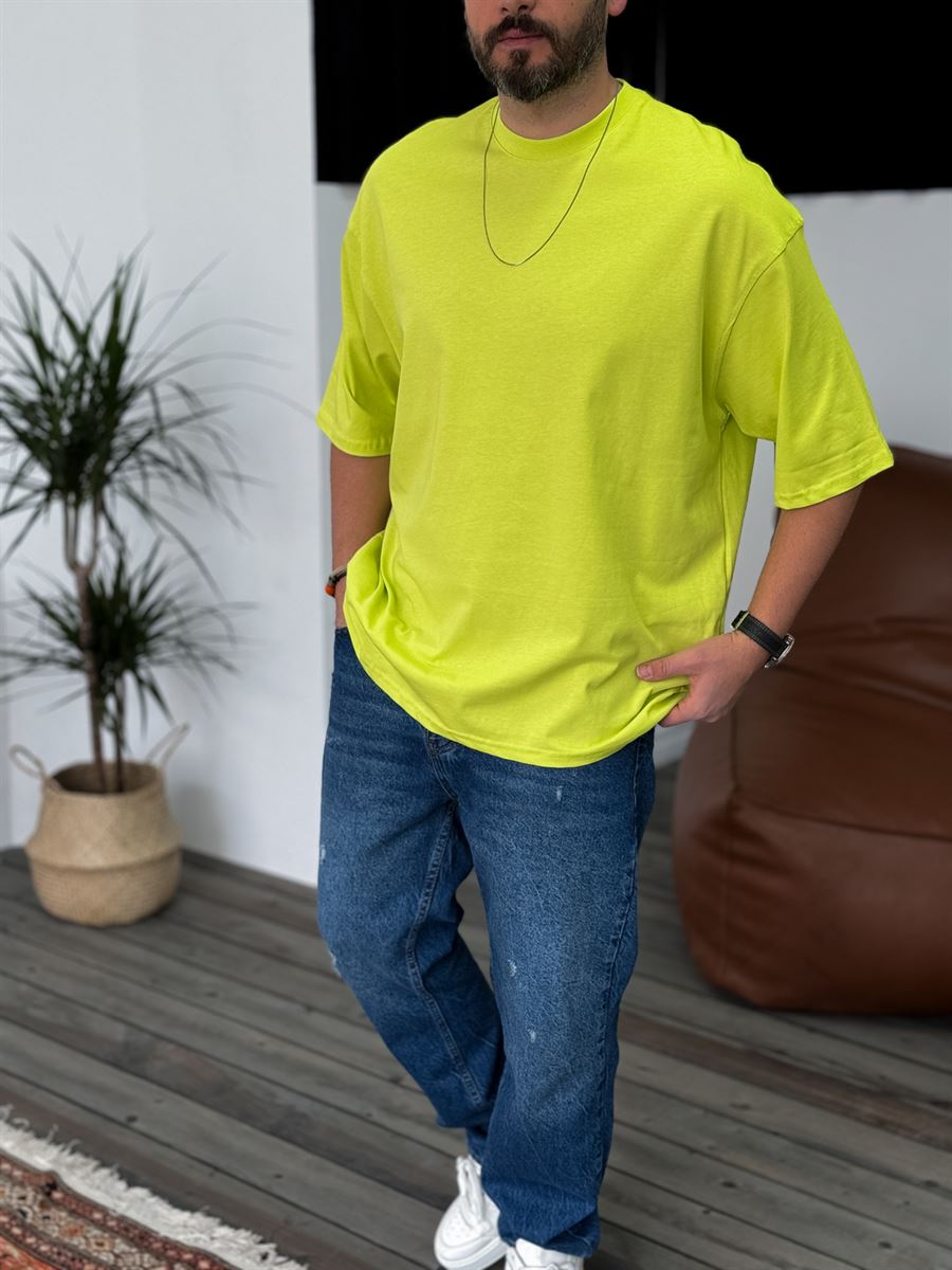 Neon Yeşili Basic Oversize T-Shirt JJ-326