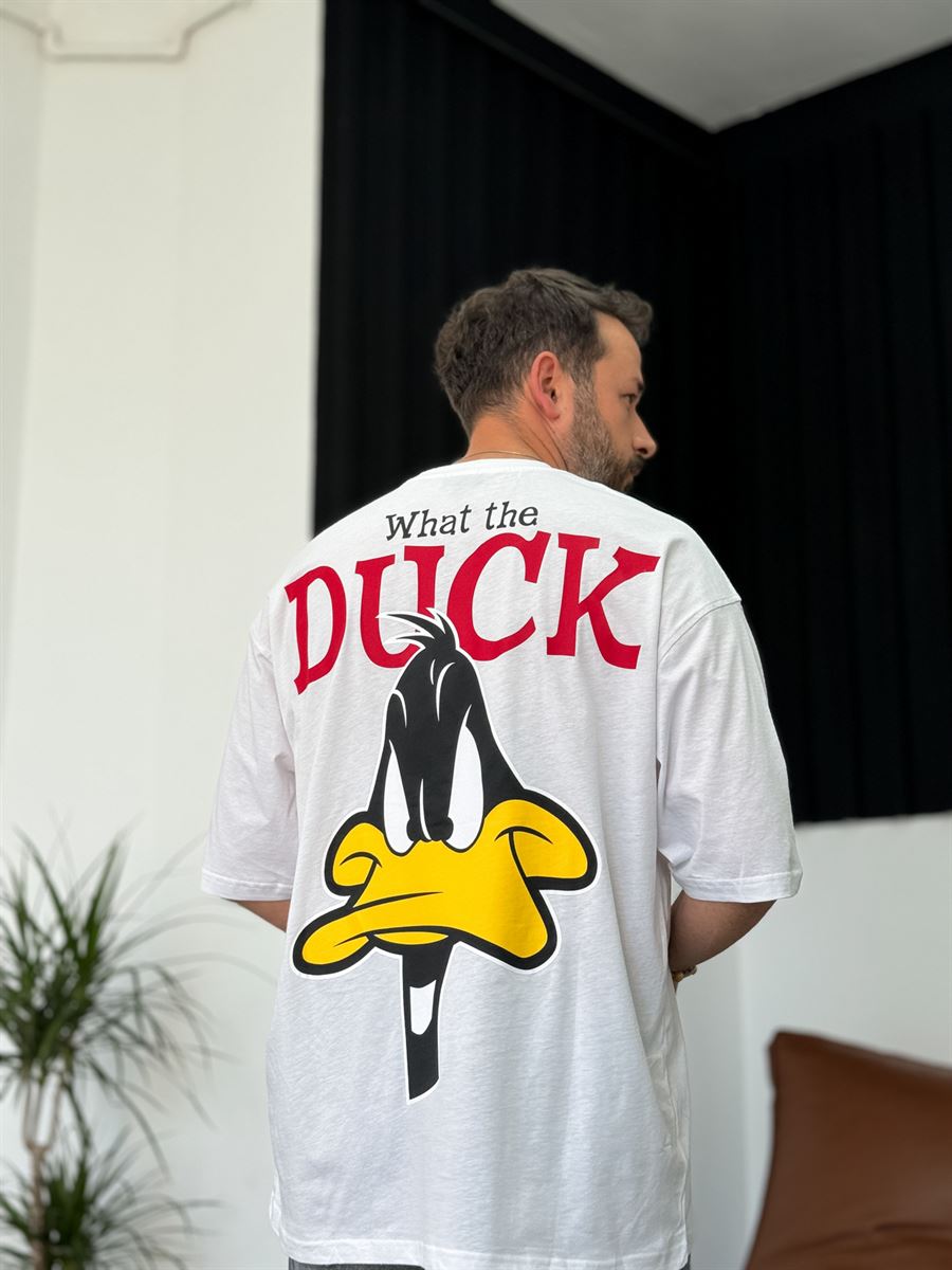 Beyaz Duck Baskılı Oversize T-Shirt JJ-145