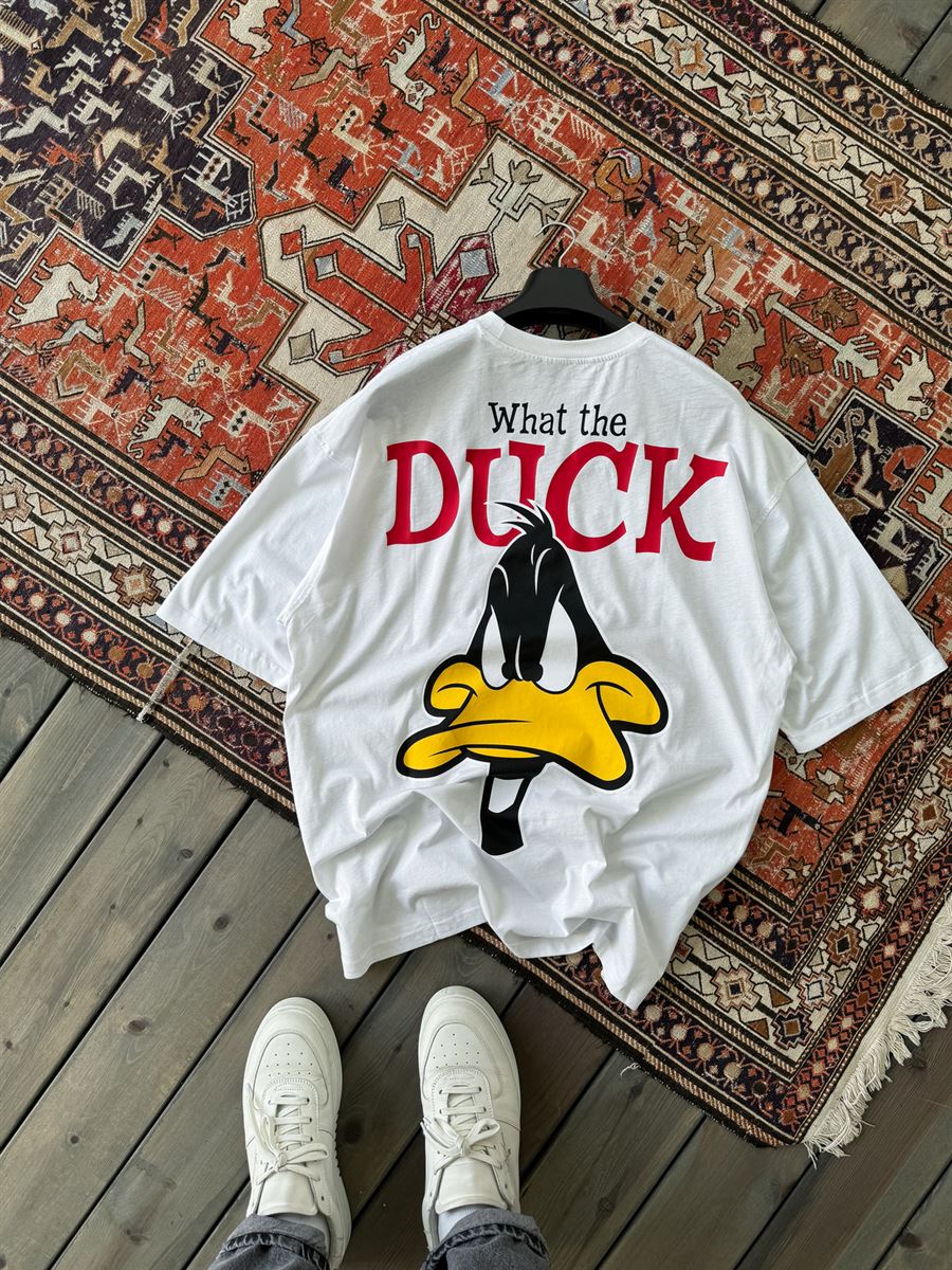 Beyaz Duck Baskılı Oversize T-Shirt JJ-145