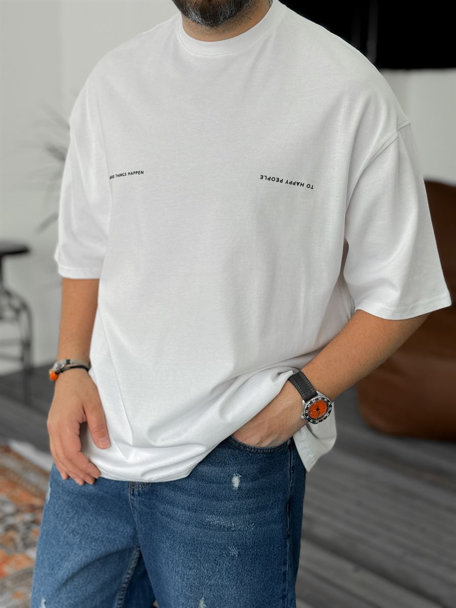 Beyaz Good Things Kabartmalı Oversize T-Shirt JJ-309