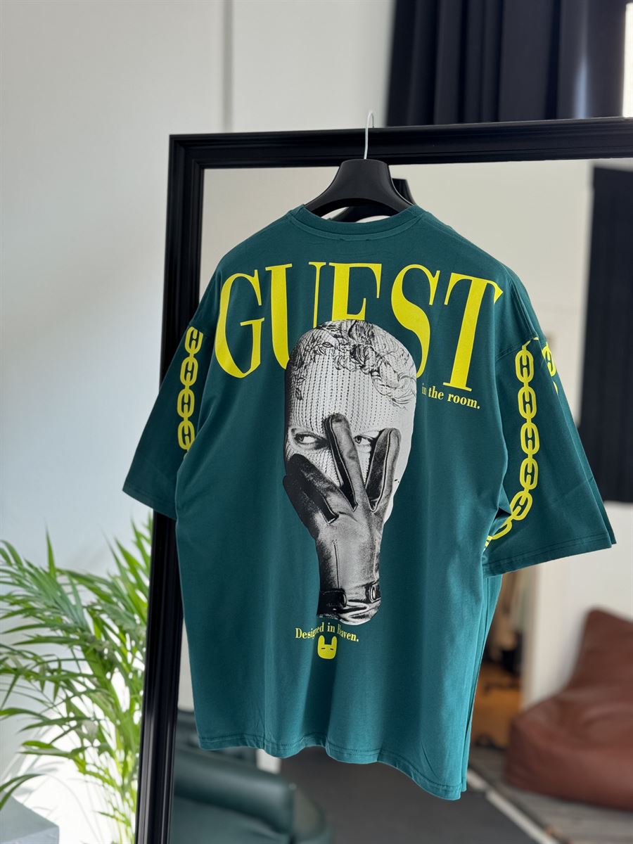 Koyu Yeşil Guest Baskılı Oversize T-Shirt JJ-151