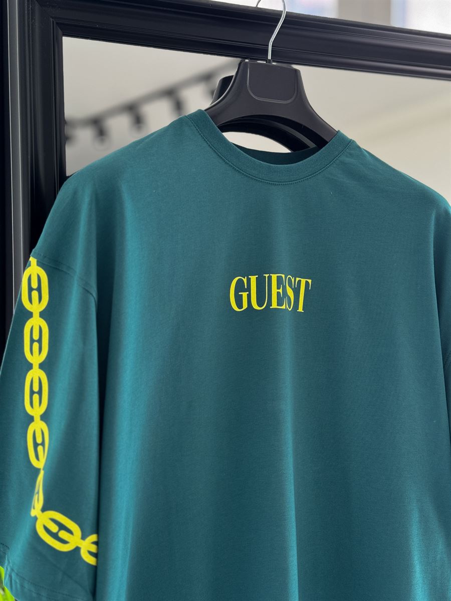 Koyu Yeşil Guest Baskılı Oversize T-Shirt JJ-151