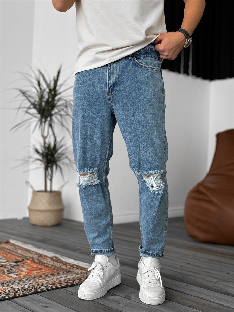 Mavi Dizi Yırtıklı Regular Fit Jean DF-2204