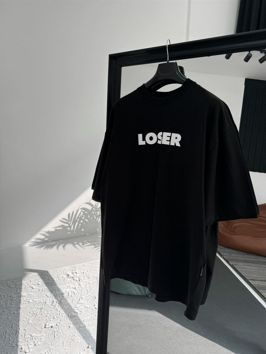 Siyah Loser Baskılı Oversize T-Shirt BS-4076