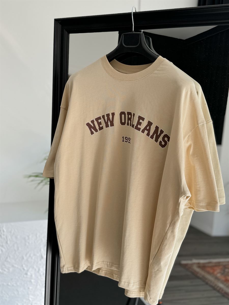 Bej New Orleans Baskılı T-Shirt PM-005