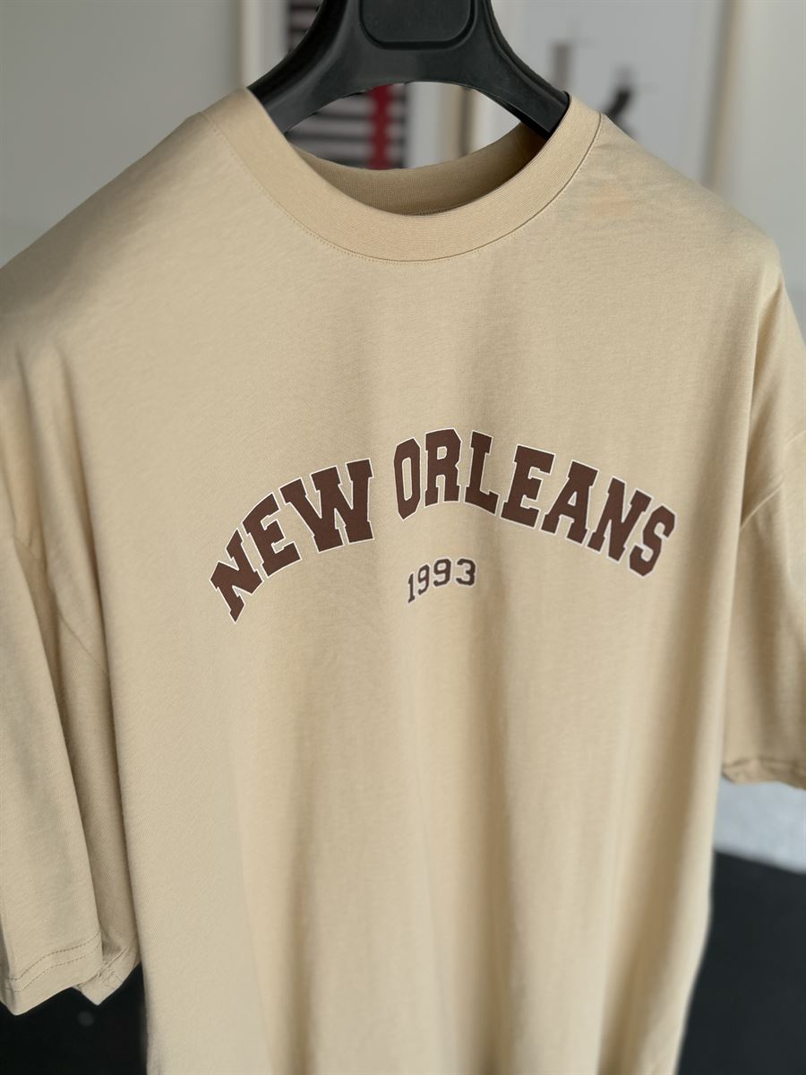 Bej New Orleans Baskılı T-Shirt PM-005