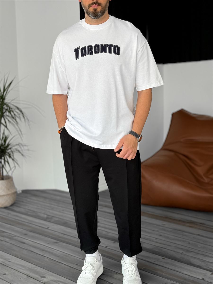 Beyaz Toronto Nakışlı Oversize T-Shirt PM-125