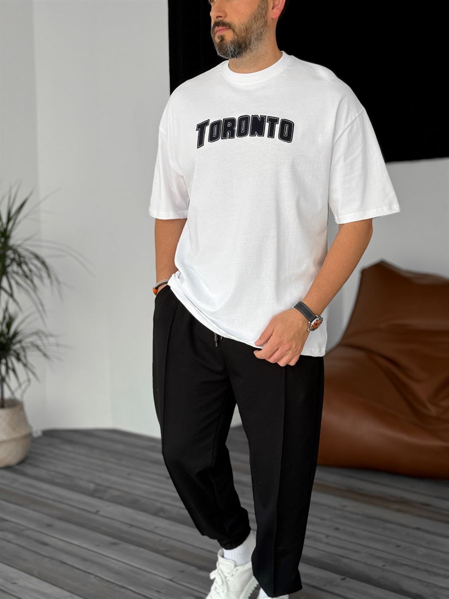 Beyaz Toronto Nakışlı Oversize T-Shirt PM-125