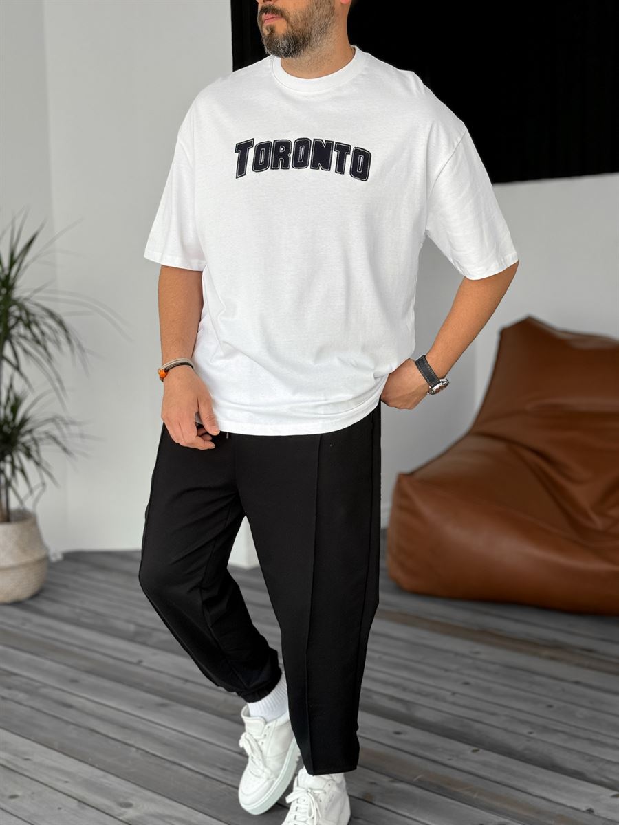 Beyaz Toronto Nakışlı Oversize T-Shirt PM-125