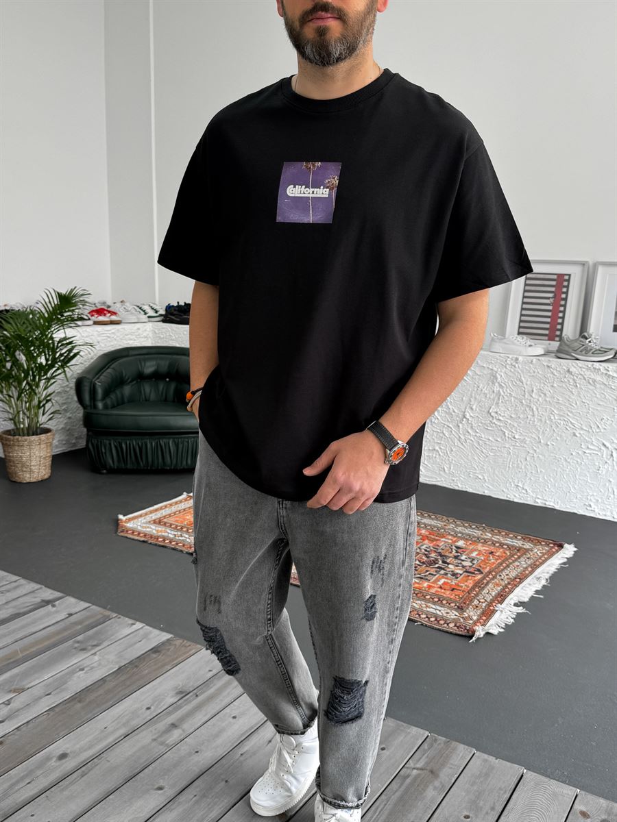 Siyah California Baskılı Oversize T-Shirt C-1106