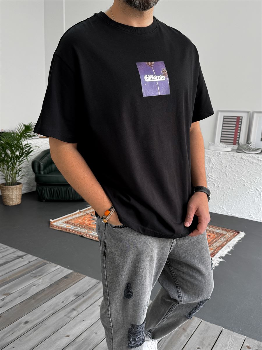 Siyah California Baskılı Oversize T-Shirt C-1106