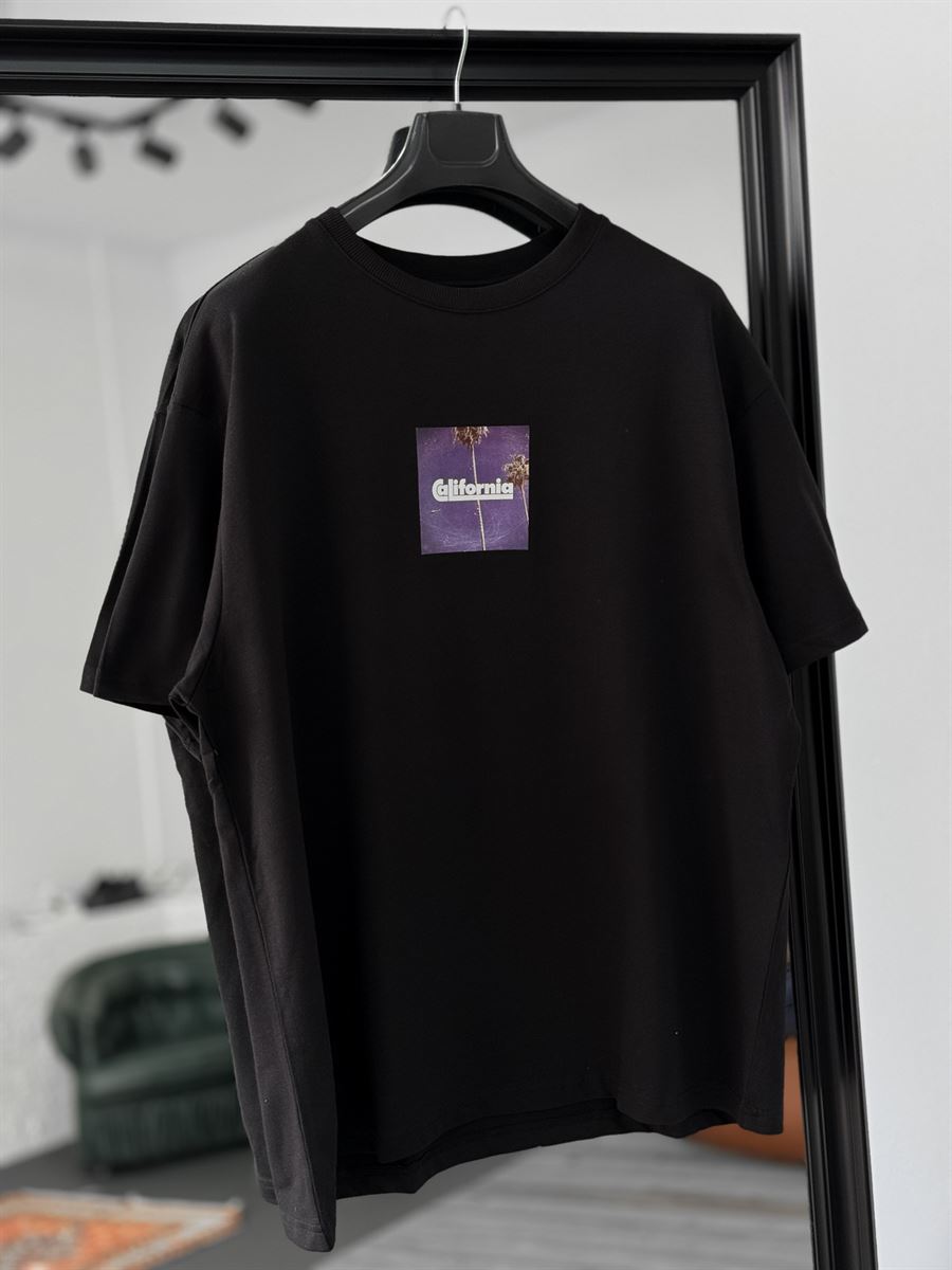 Siyah California Baskılı Oversize T-Shirt C-1106