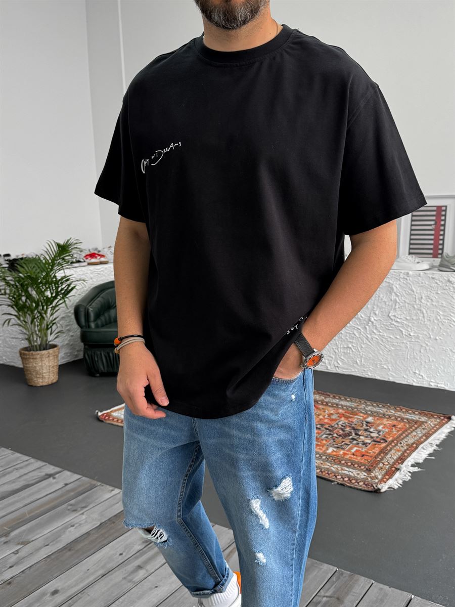 Siyah Dreams Baskılı Oversize T-Shirt C-053