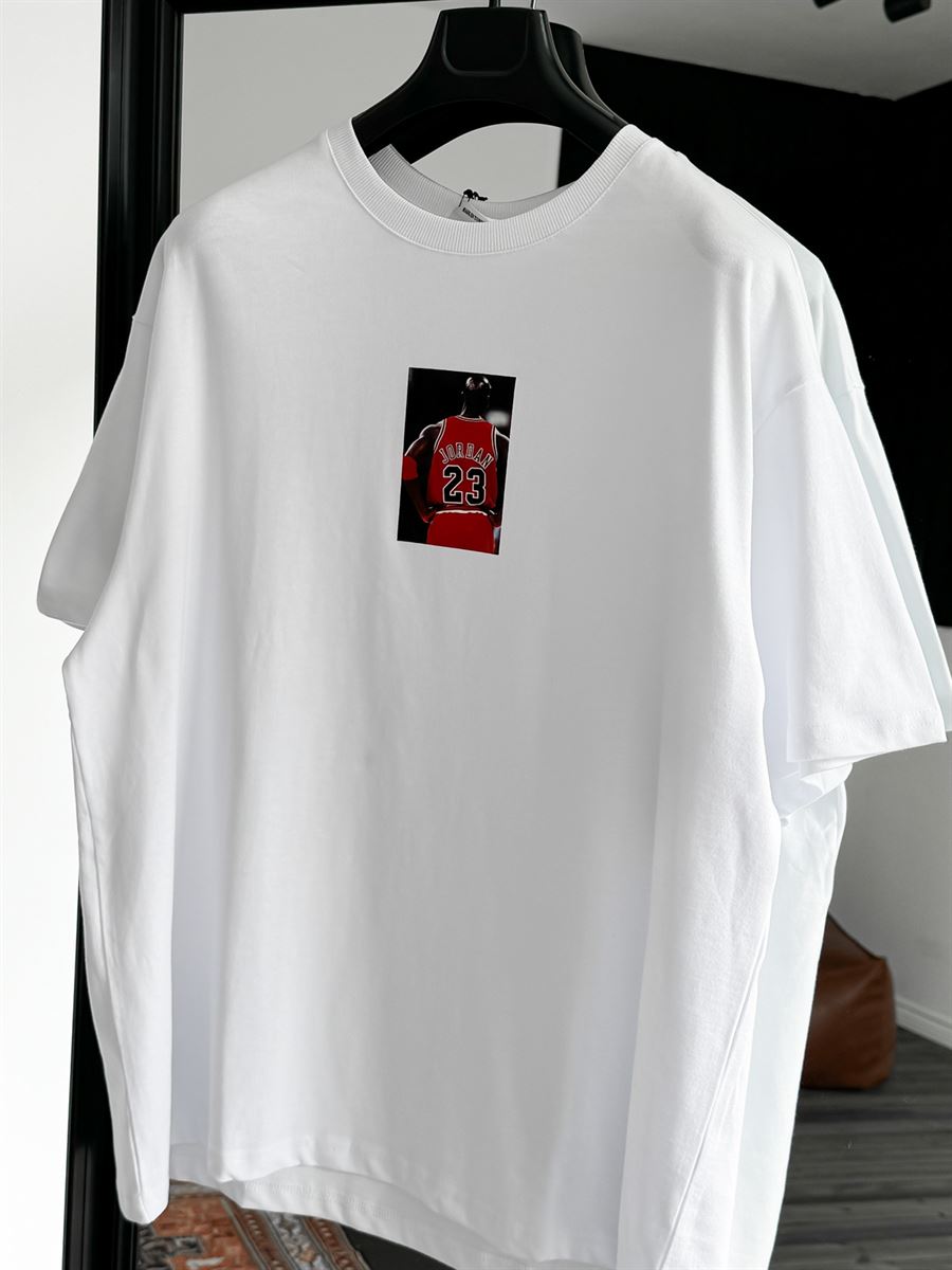 Beyaz Jordan Baskılı Oversize T-Shirt C-1008