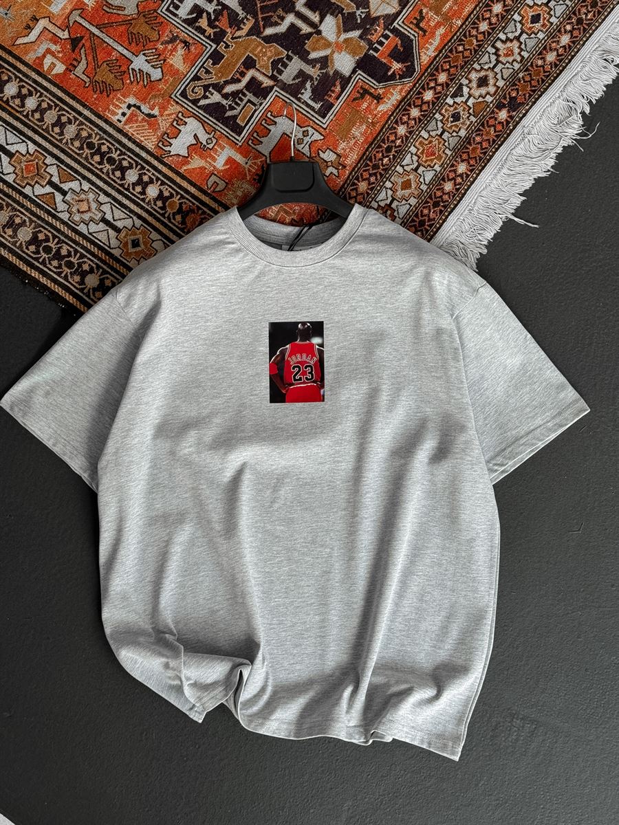 Gri Jordan Baskılı Oversize T-Shirt C-1008