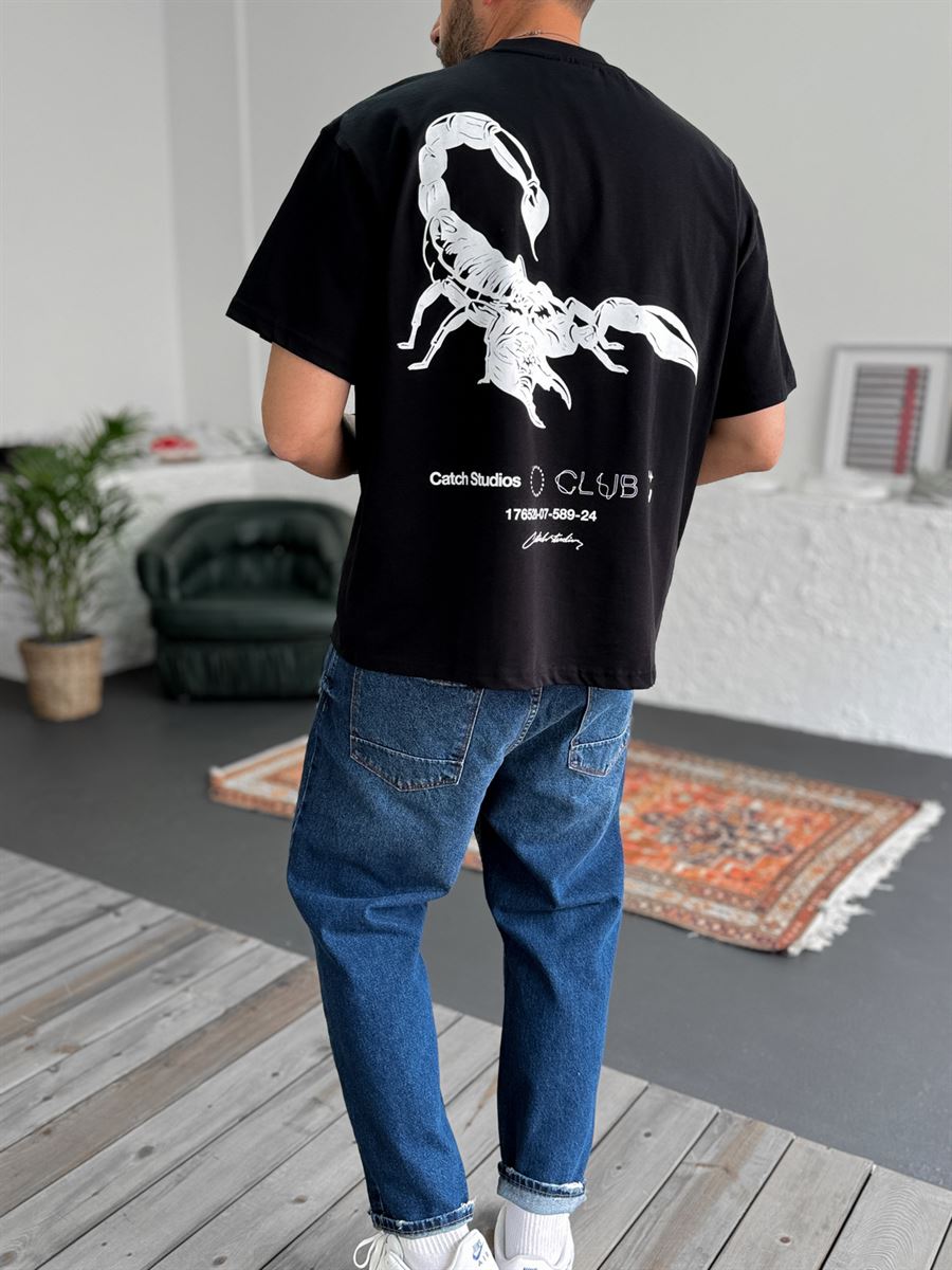 Siyah Scorpion Baskılı Oversize T-Shirt C-1217