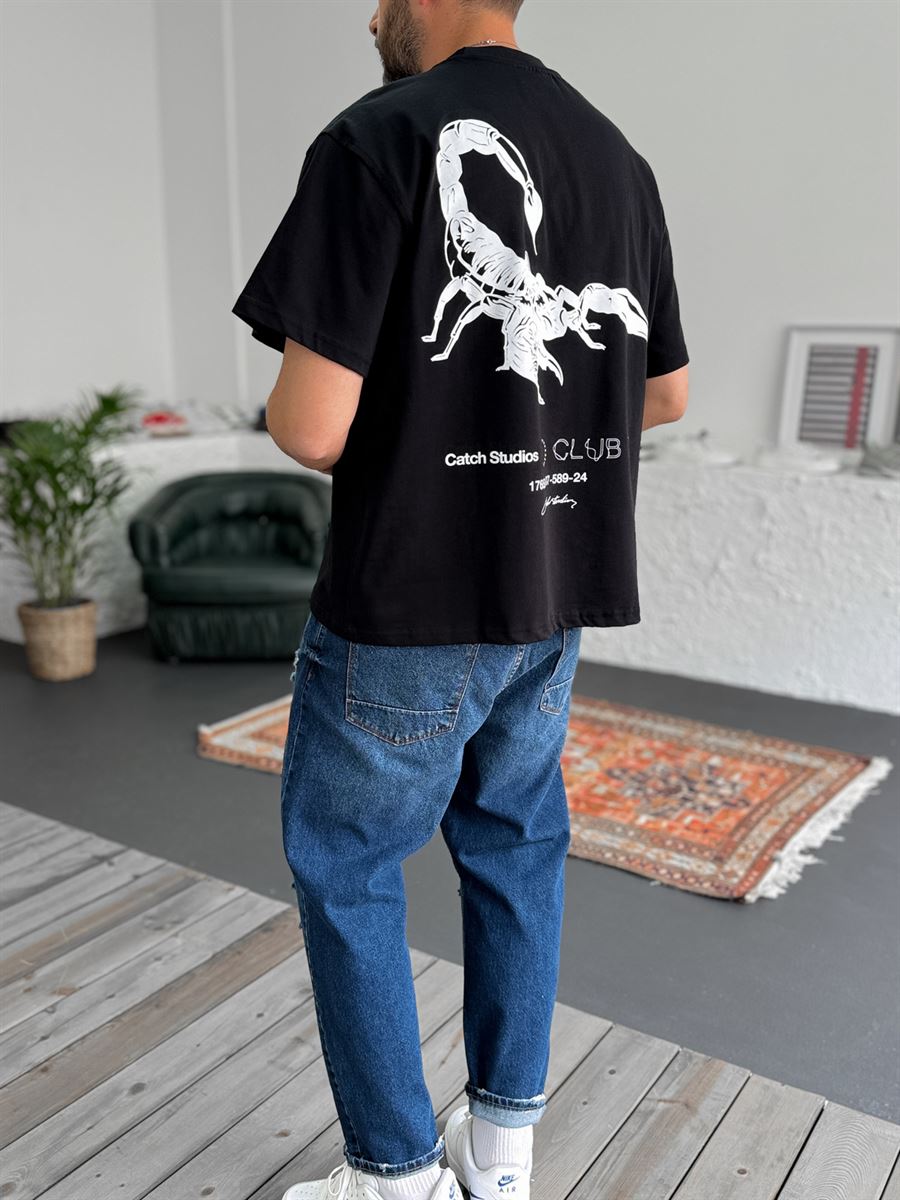 Siyah Scorpion Baskılı Oversize T-Shirt C-1217