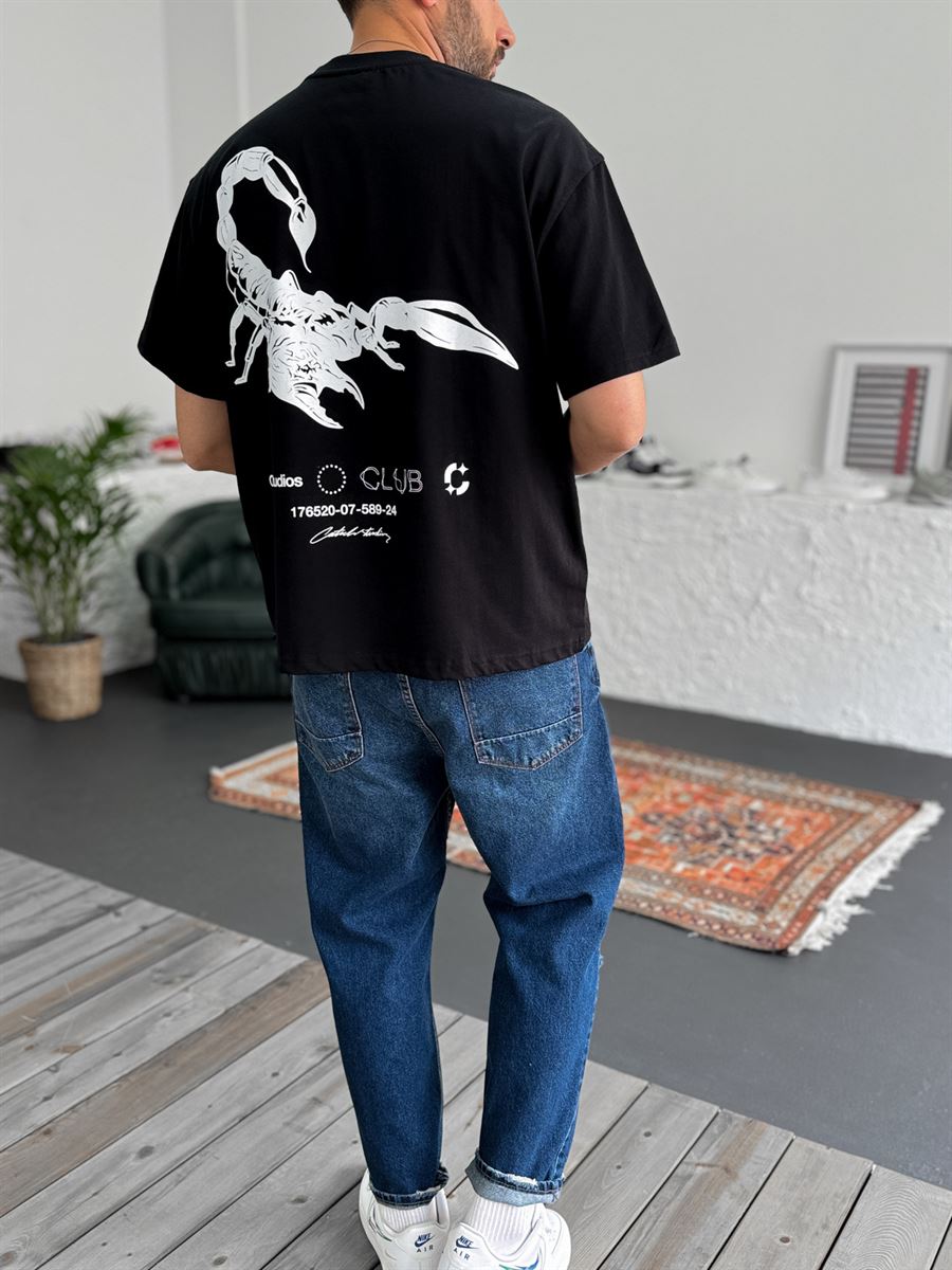 Siyah Scorpion Baskılı Oversize T-Shirt C-1217