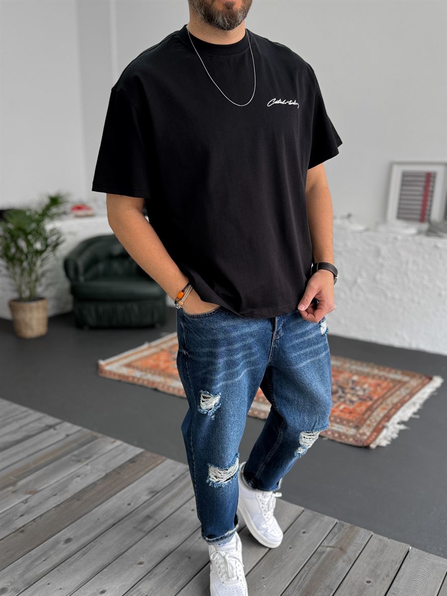 Siyah Scorpion Baskılı Oversize T-Shirt C-1217