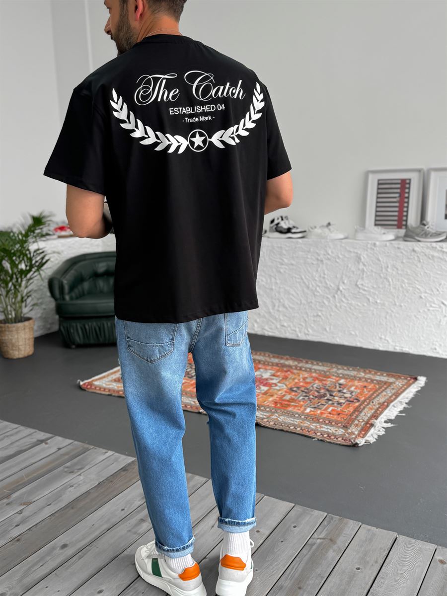 Siyah Established Baskılı Oversize T-Shirt C-1219