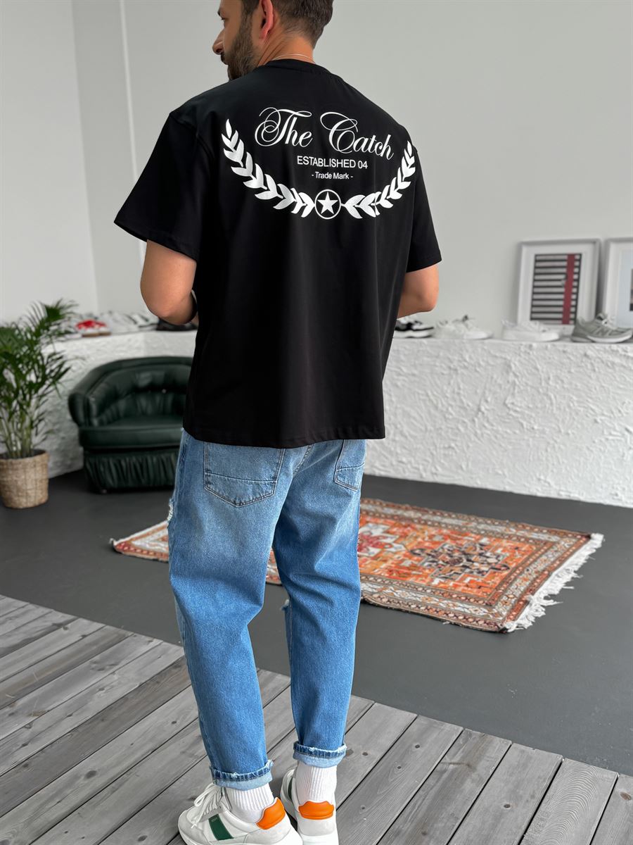 Siyah Established Baskılı Oversize T-Shirt C-1219