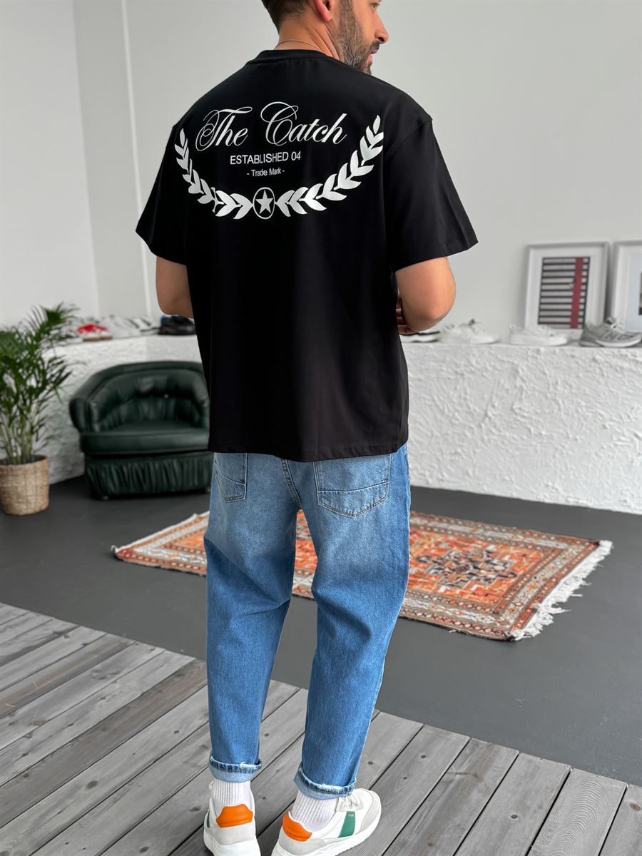 Siyah Established Baskılı Oversize T-Shirt C-1219