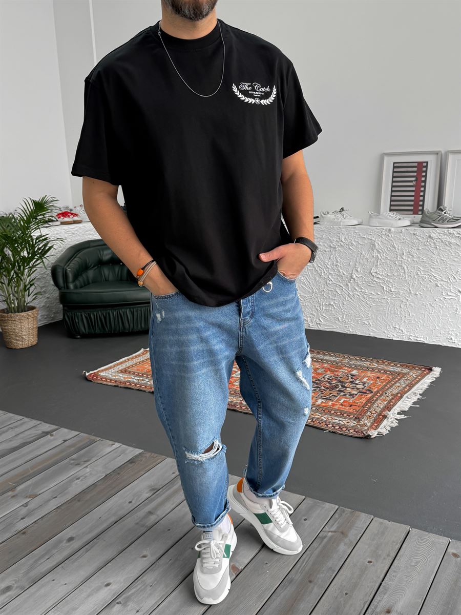 Siyah Established Baskılı Oversize T-Shirt C-1219