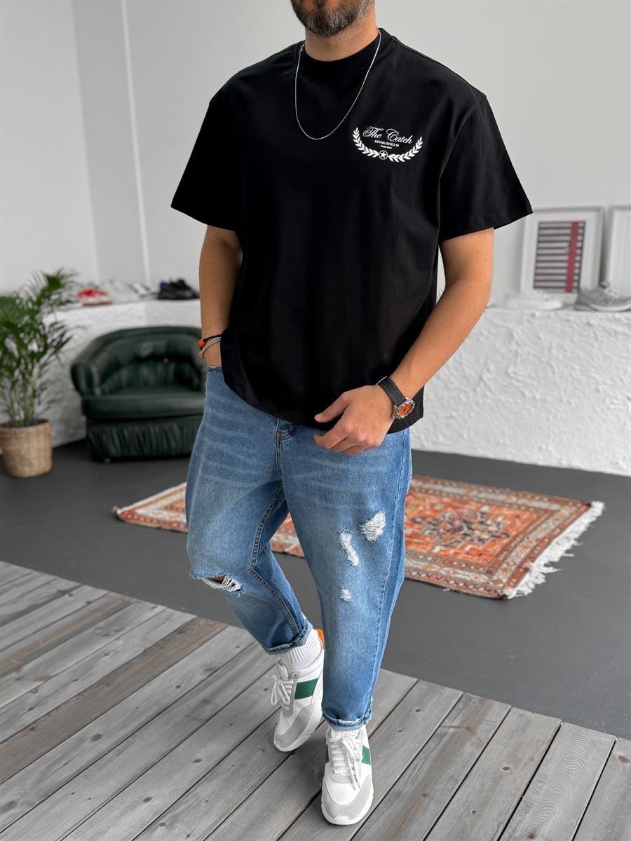 Siyah Established Baskılı Oversize T-Shirt C-1219