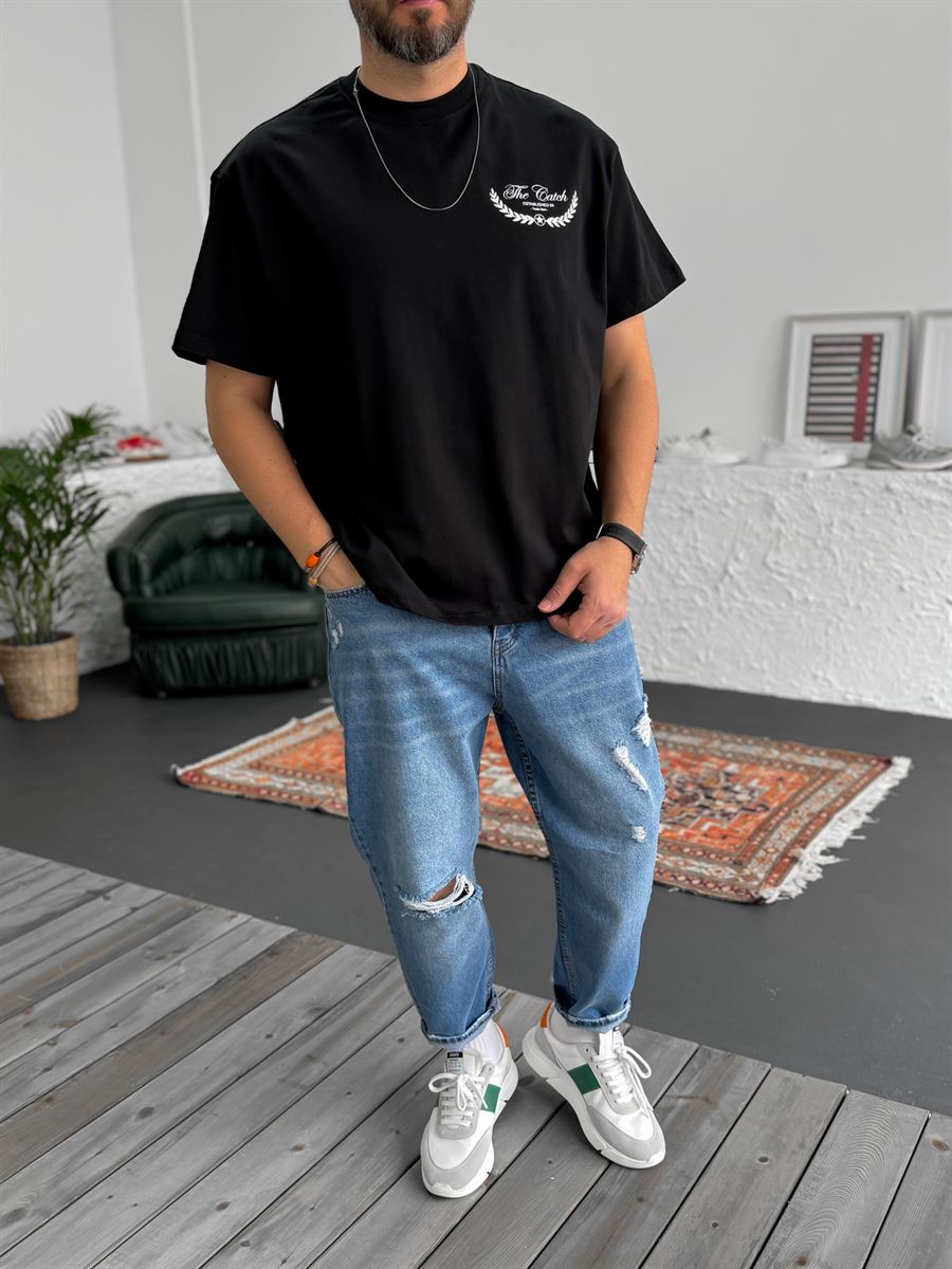 Siyah Established Baskılı Oversize T-Shirt C-1219