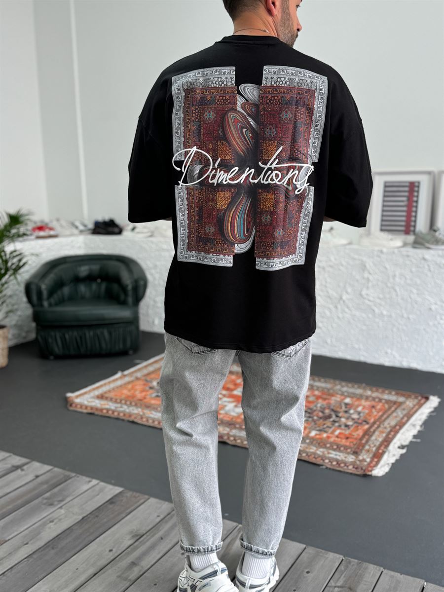 Siyah Dimentions Nakışlı Oversize T-Shirt B-1092