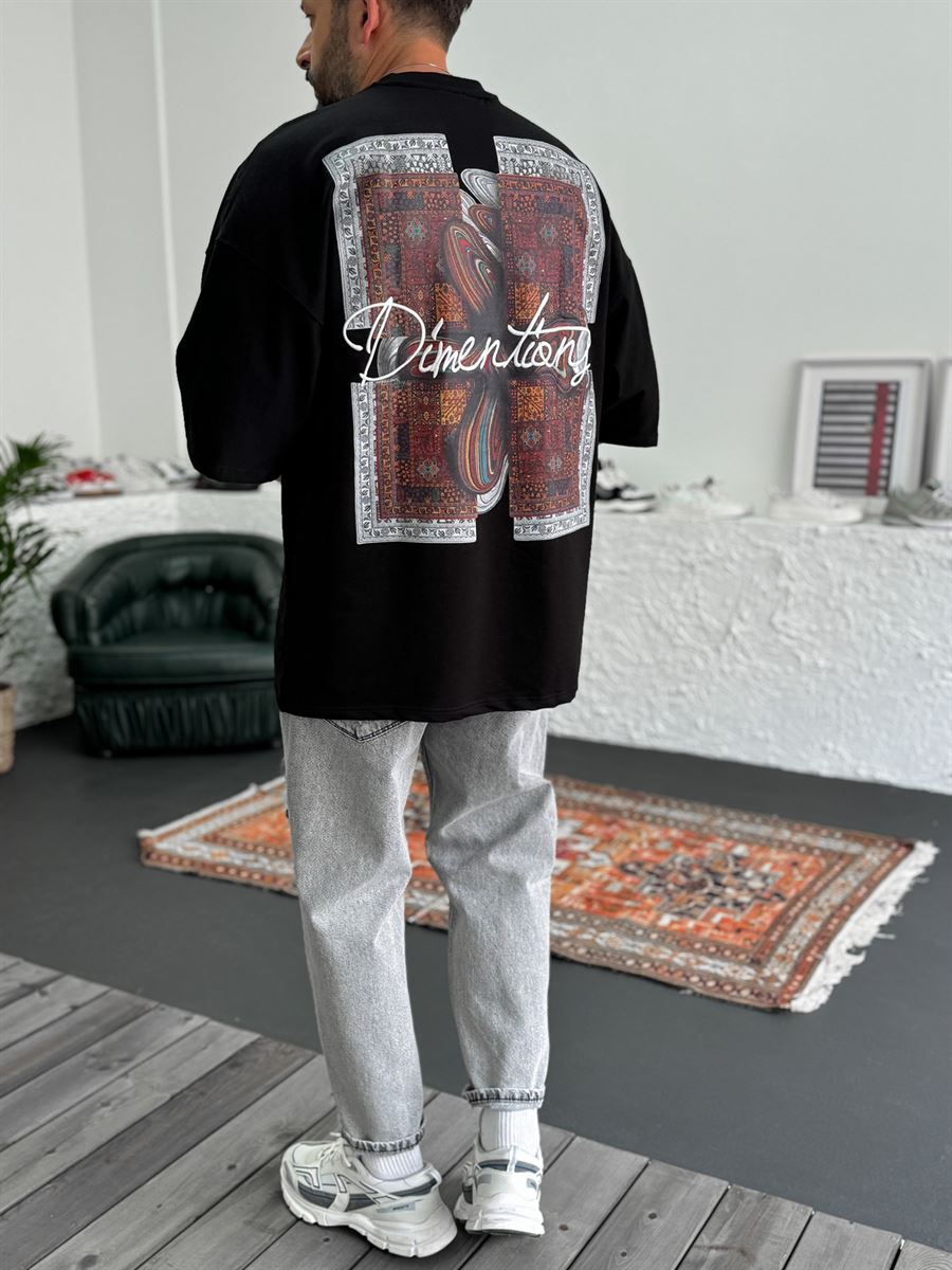 Siyah Dimentions Nakışlı Oversize T-Shirt B-1092