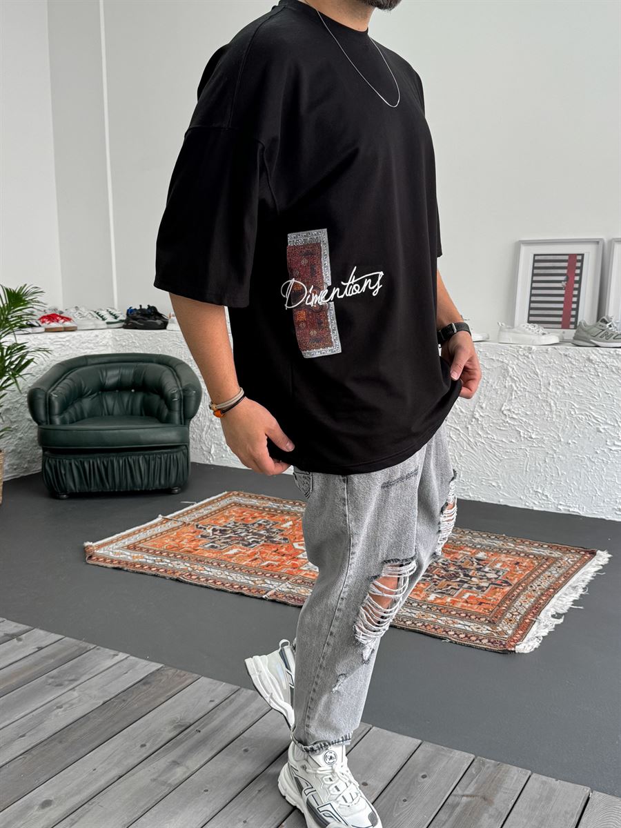 Siyah Dimentions Nakışlı Oversize T-Shirt B-1092