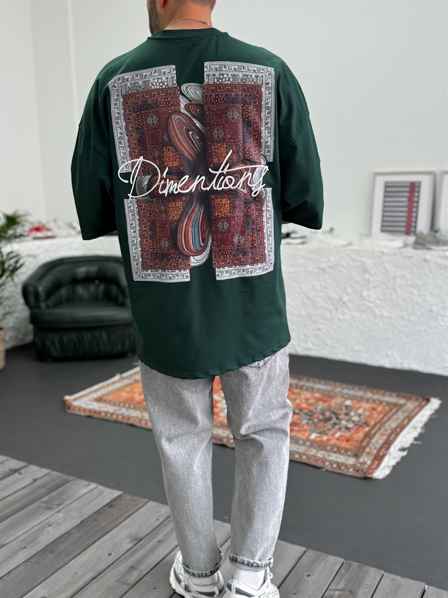 Koyu Yeşil Dimentions Nakışlı Oversize T-Shirt B-1092