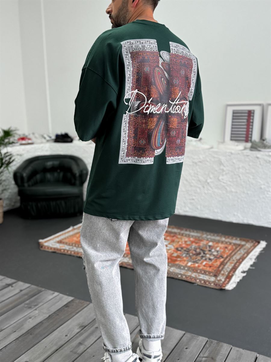 Koyu Yeşil Dimentions Nakışlı Oversize T-Shirt B-1092