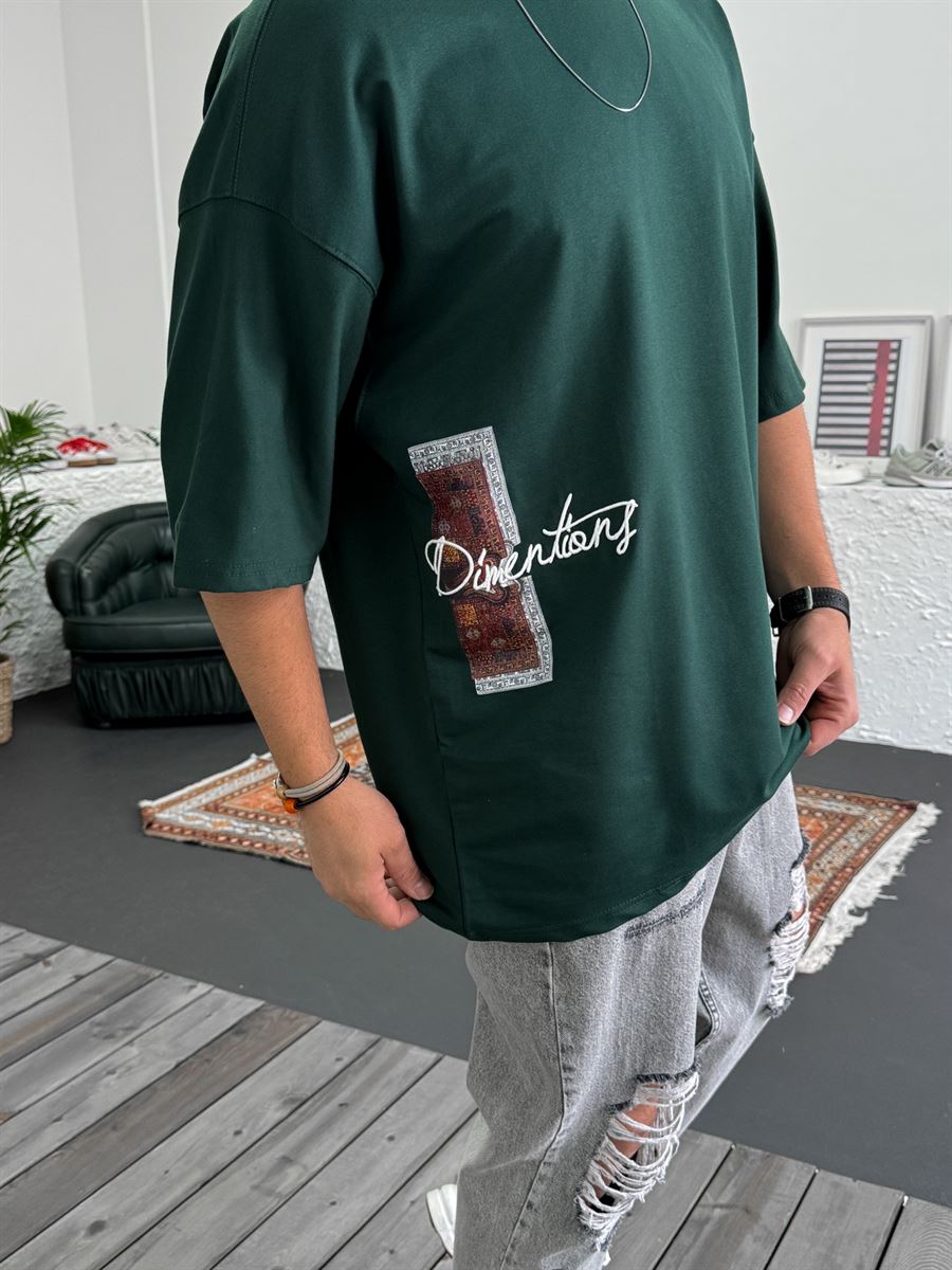 Koyu Yeşil Dimentions Nakışlı Oversize T-Shirt B-1092