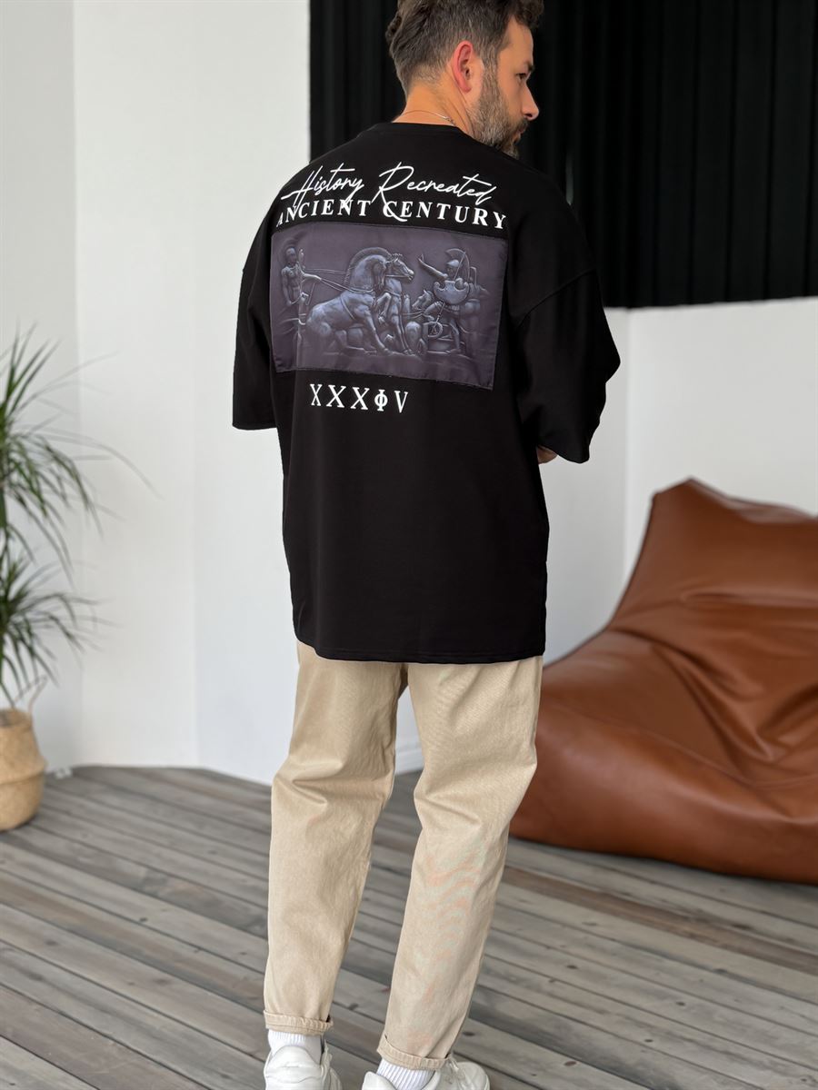 Siyah Ancient Patchli Oversize T-Shirt B-1049