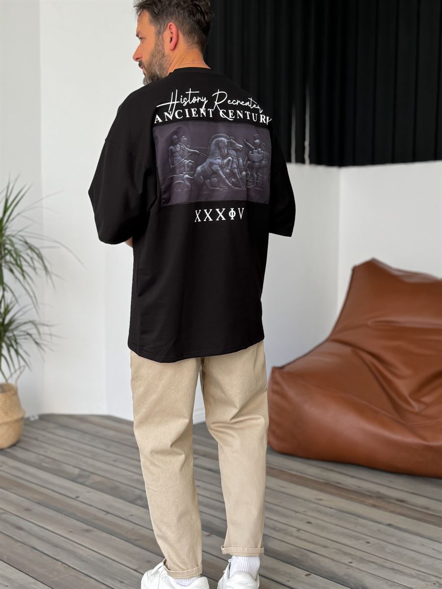 Siyah Ancient Patchli Oversize T-Shirt B-1049