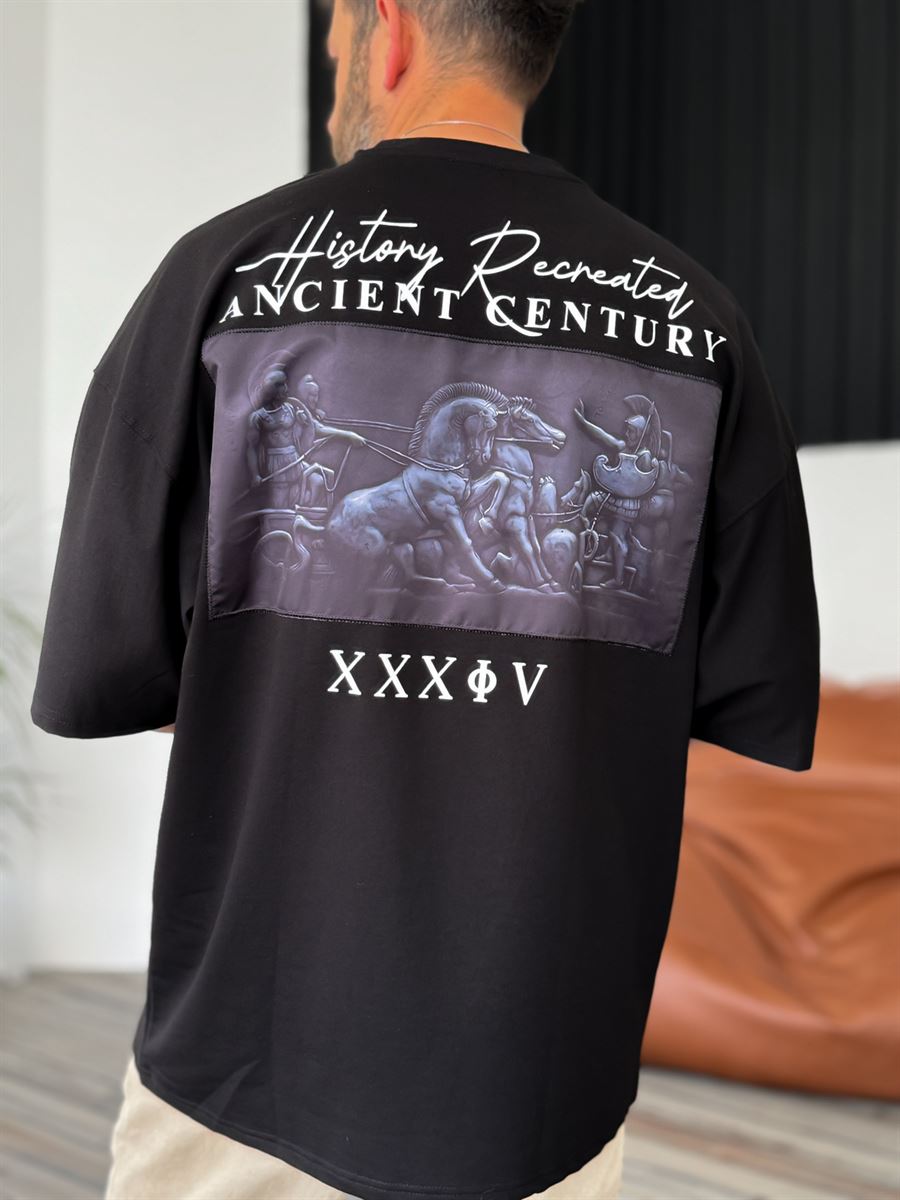 Siyah Ancient Patchli Oversize T-Shirt B-1049