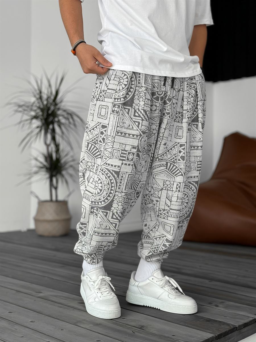 Ekru Geometrik Desenli Jogger MX-