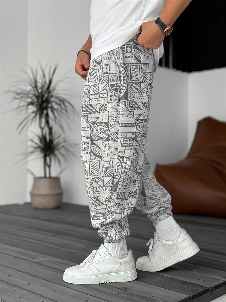 Ekru Geometrik Desenli Jogger MX-