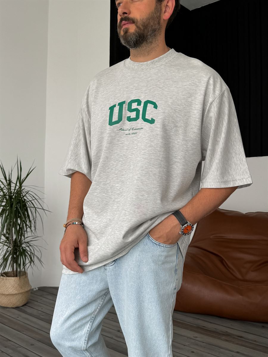 Gri Usc Baskılı Oversize T-Shirt BS-4024